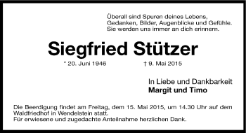 Traueranzeige von Siegfried Stützer von Gesamtausgabe Nürnberger Nachrichten/ Nürnberger Ztg.