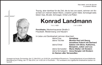 Traueranzeige von Konrad Landmann von Neumarkter Nachrichten Lokal