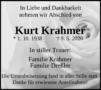 Traueranzeige von Kurt Krahmer von Gesamtausgabe Nürnberger Nachrichten/ Nürnberger Ztg.